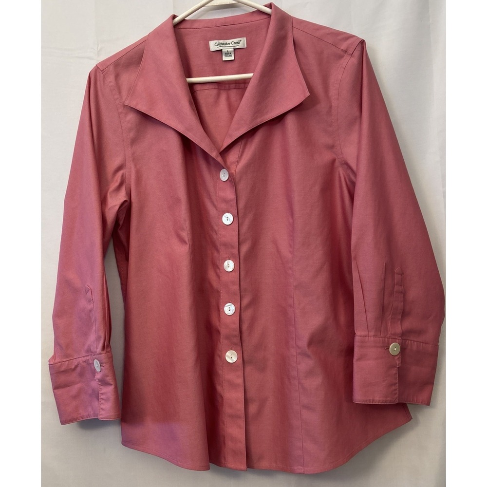 Coldwater Creek Pink Button Down Blouse Cotton Sea Shell Buttons Size L